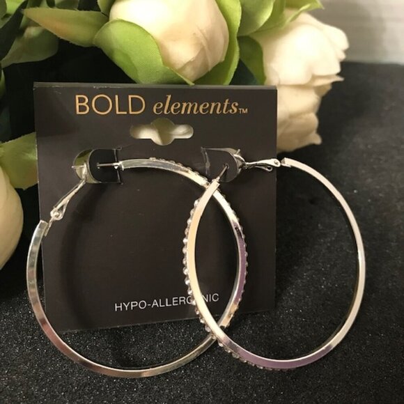 3/$25  Bold Elements Silver Tone Crystal Hoop Earrings - Picture 3 of 10